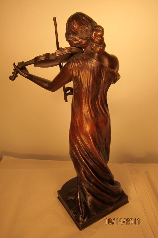 WOMAN WITH VIOLA in BRONZE, signed M. FAHNRICHOG In Excellent Condition For Sale In Bronx, NY