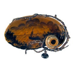 Antique Pottery Inkwell Attributed To Emile Galle'