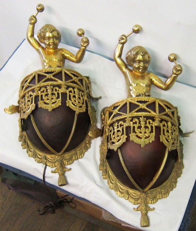 Figural Bronze Wall Sconces