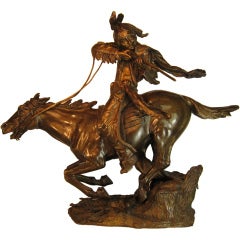 Indian on Horseback, Bronze by C. Kauba