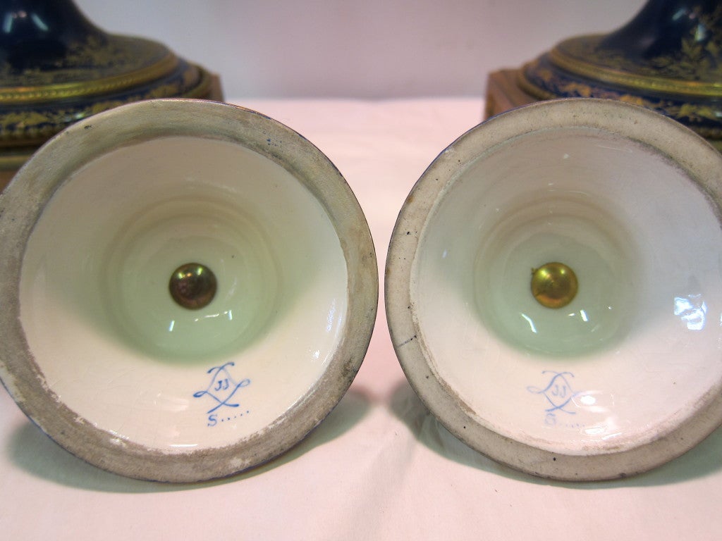 French Vintage Sevres Urns, artist signed For Sale