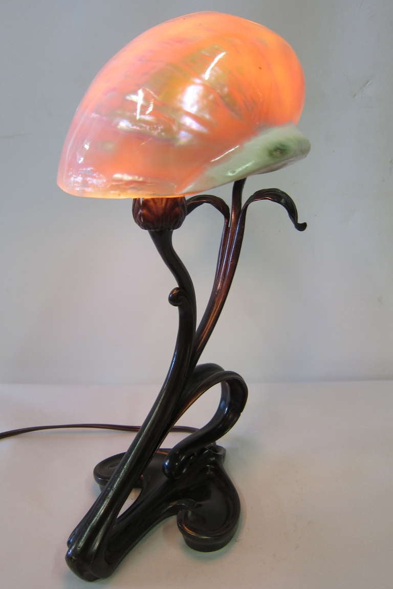 Bronze Art Nouveau Shell Lamp
