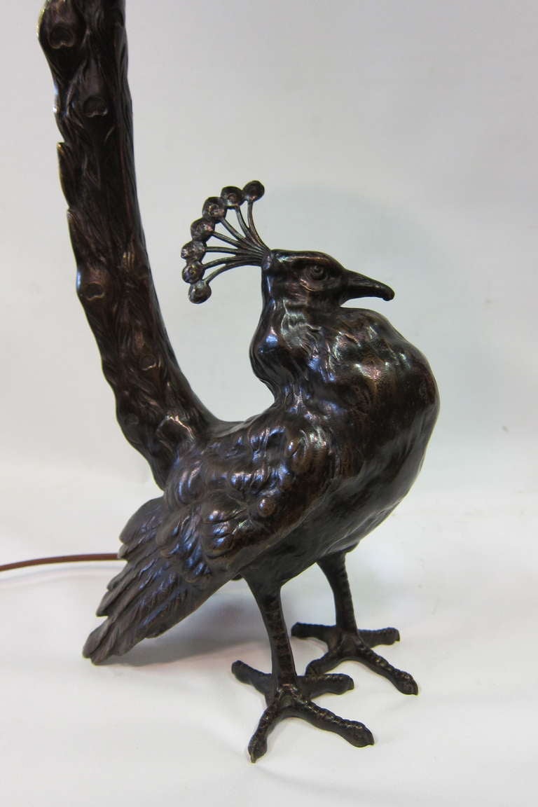 Bronze Peacock Lamp, circa 1920 1