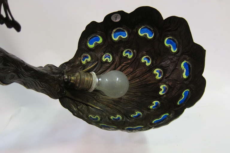 Bronze Peacock Lamp, circa 1920 2