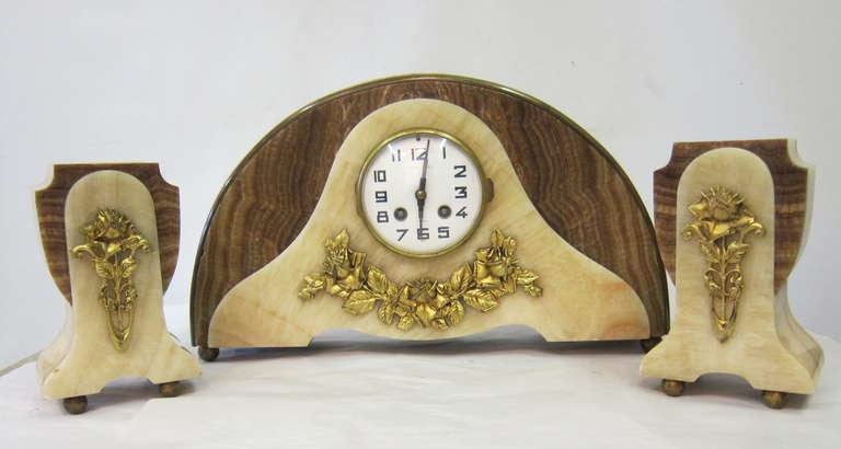 Stunning French Art Deco Mantel Clock Set