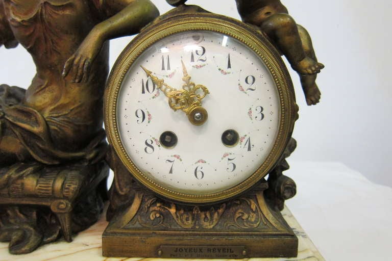 French Art Nouveau Figural Mantel Clock For Sale