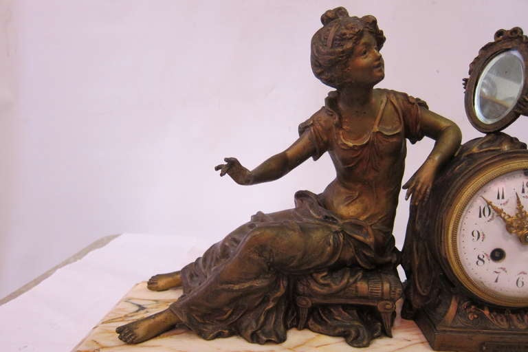 20th Century Art Nouveau Figural Mantel Clock For Sale