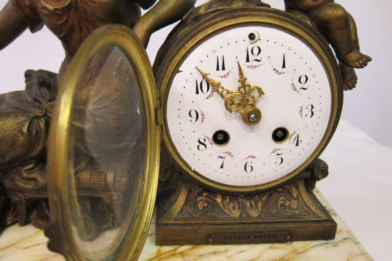 Marble Art Nouveau Figural Mantel Clock For Sale