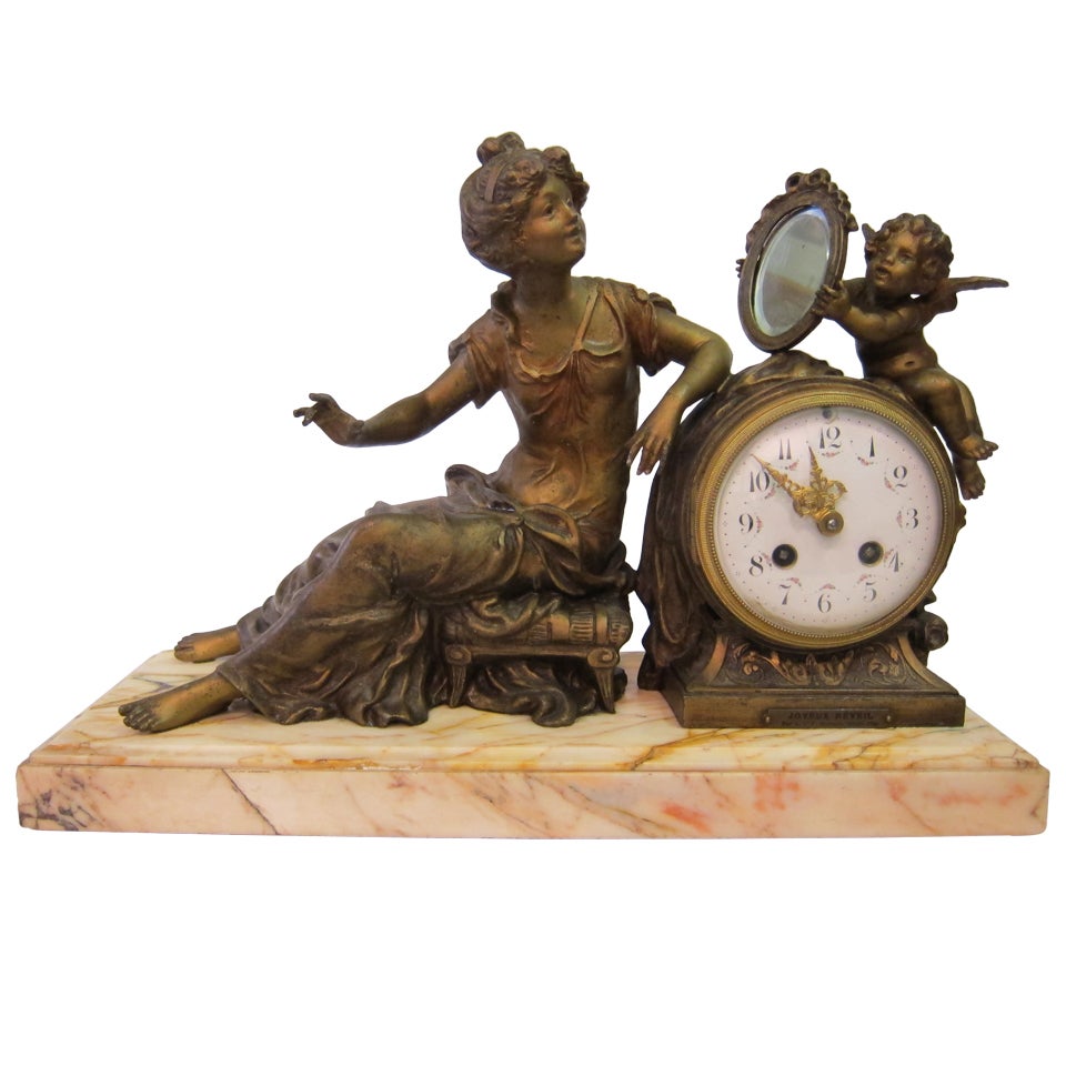 Art Nouveau Figural Mantel Clock For Sale