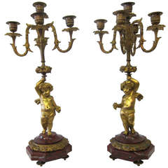 Pair of French Five Arm Candelabras