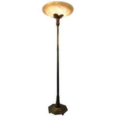 Antique Art Nouveau Bronze & Alabaster Floor Lamp