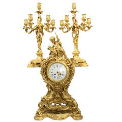 Antique E. Colin Bronze Clock Ensemble