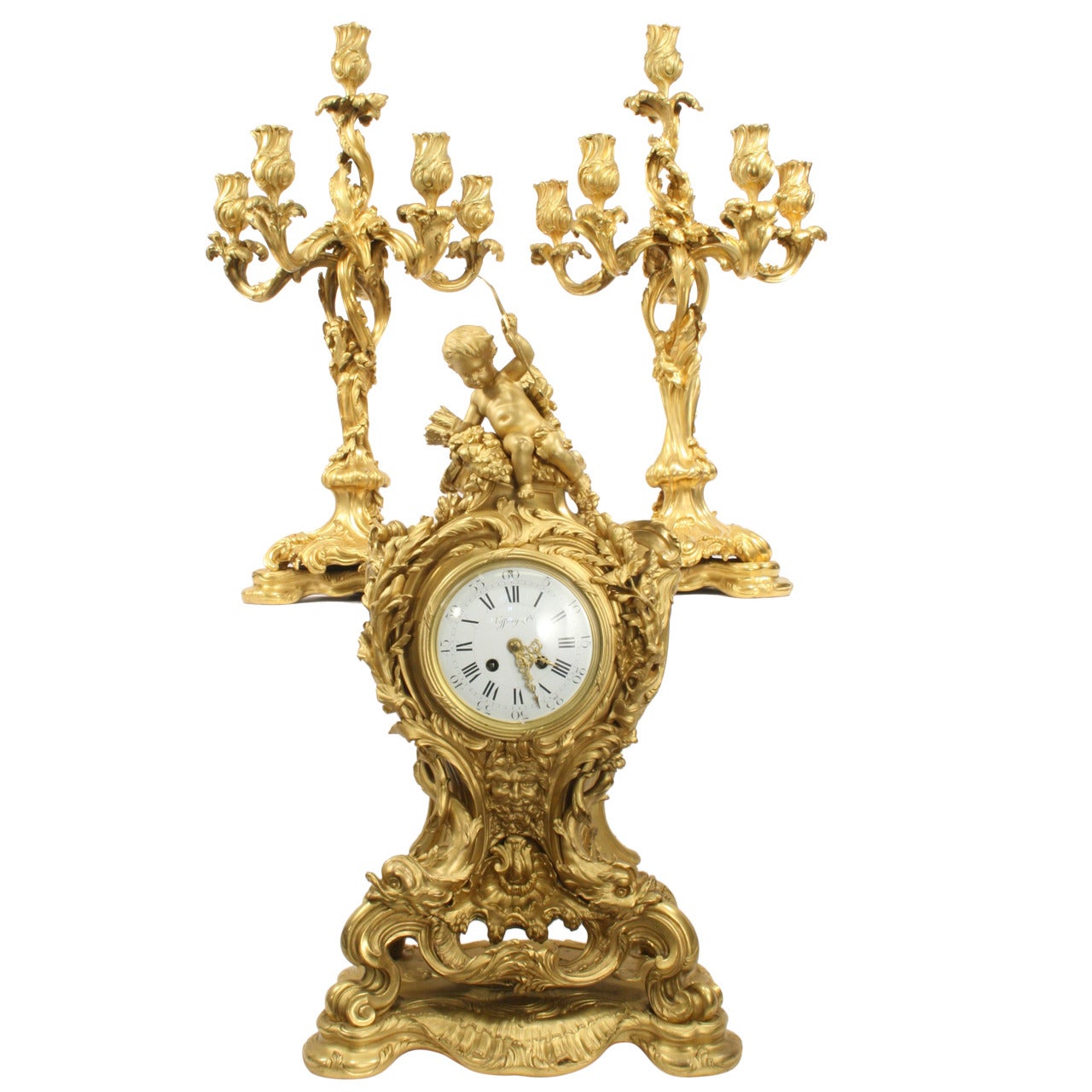 E. Colin Bronze Clock Ensemble For Sale