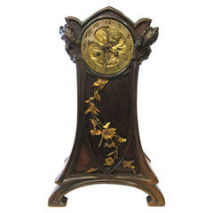 Antique Art Nouveau Mahogany and Bronze Clock