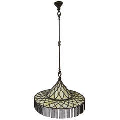 Vintasge Arts & Crafts Light Fixture in Bronze and Glass