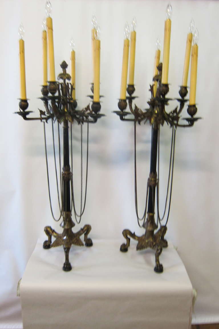 Pair of French Empire Style Bronze Candelabras