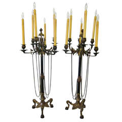 Pair of French Empire Style Bronze Candelabras