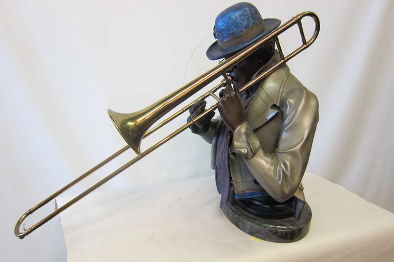 Bronze Black Jazz Musician In Excellent Condition For Sale In Bronx, NY