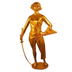 Antique Woman Dueler, Art Deco Bronze