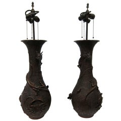 Early 20th century bronze Japanese lamps