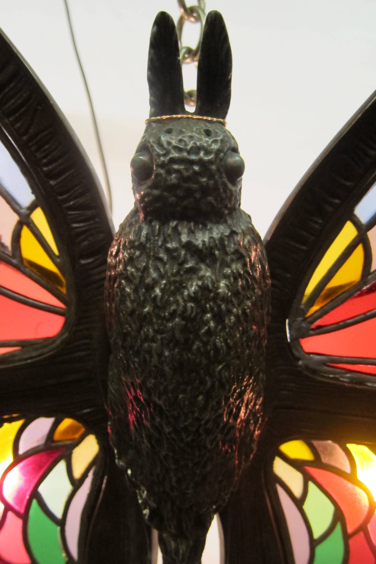 Vintage Early 20th Century Stained Glass Butterfly Ceiling Fixture In Excellent Condition In Bronx, NY