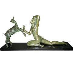 Woman & Lamb Art Deco bronze