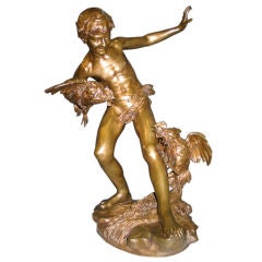 Bronze Sculpture of Boy with Cocks by Paul Chevre