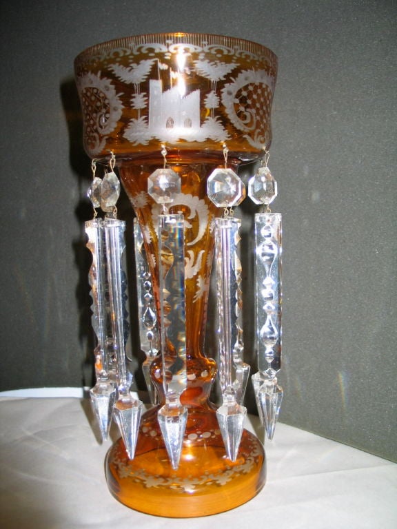 Two Bohemian crystal lustres from the early part of the 20th century. Amber coloration is 