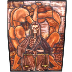 Antique Fabulous Macabre Stained Glass Window