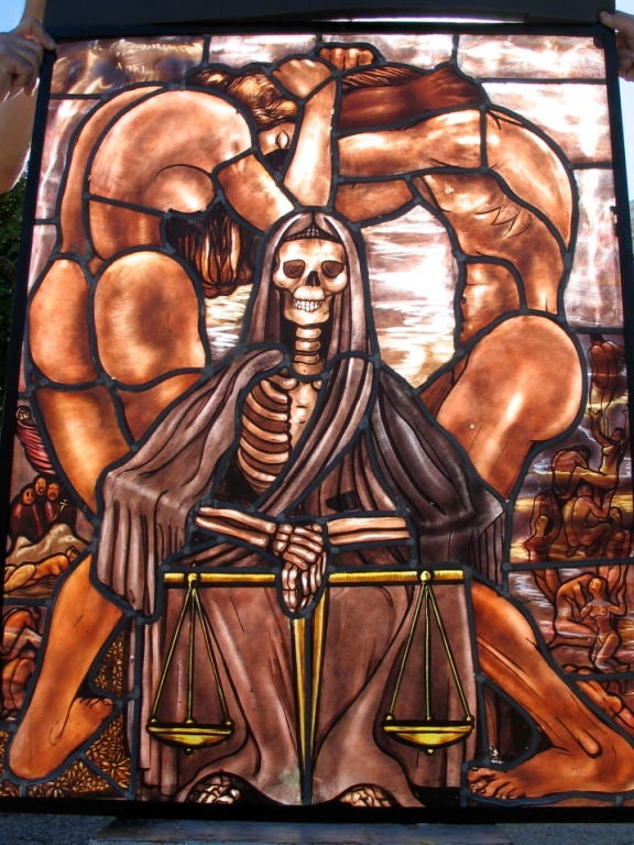 French Fabulous Macabre Stained Glass Window