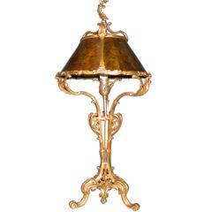 Antique Art Nouveau Bronze & Mica Lamp