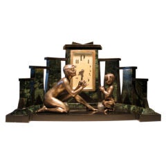Antique French Art Deco Clock & Bronze Sculpture