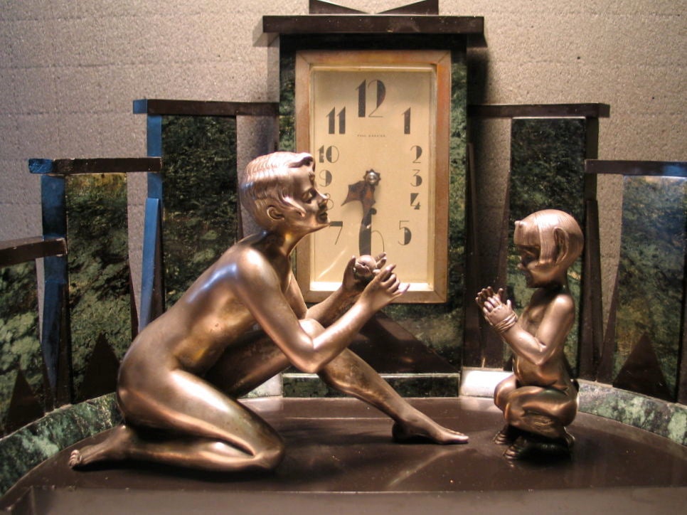 French Art Deco Clock & Bronze Sculpture