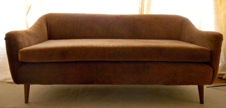 Sofa by Carl Malmsten
Newly upholstered in brown paisley velvet fabric
Measures 63.75