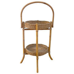 French Bamboo & Rattan Portable Tray Stand