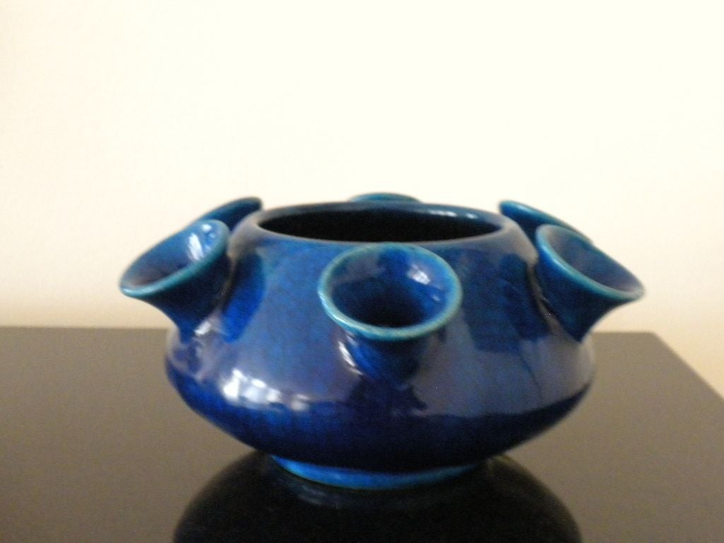 Blue Tulip Vase By Pol Chambost, Signed