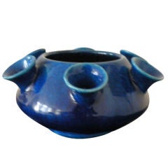 Blue Tulip Vase By Pol Chambost, Signed
