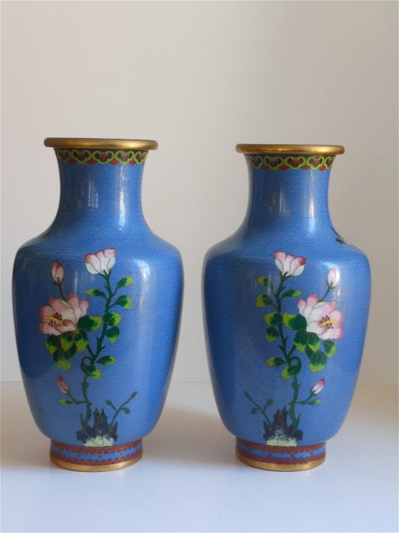 Chinese Pair Large Cloisonne Vases