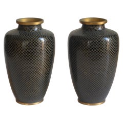 Pair of Black Cloisonne Vases
