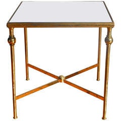 German Brass 
Mirror Top Side Table