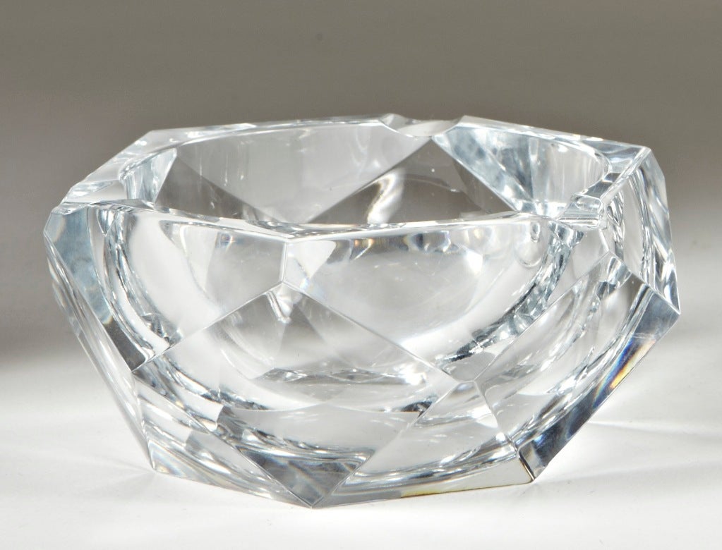 Clear cut crystal small bowl with bottom inscription 