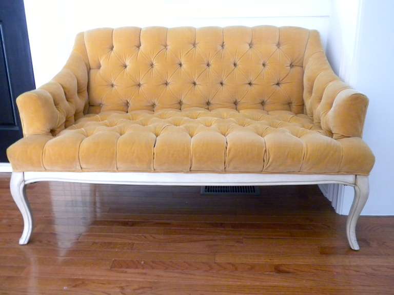 Pair of Tufted Velvet Settees