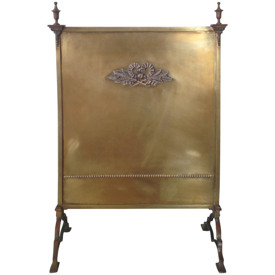 Vintage Brass Fire Screen For Sale