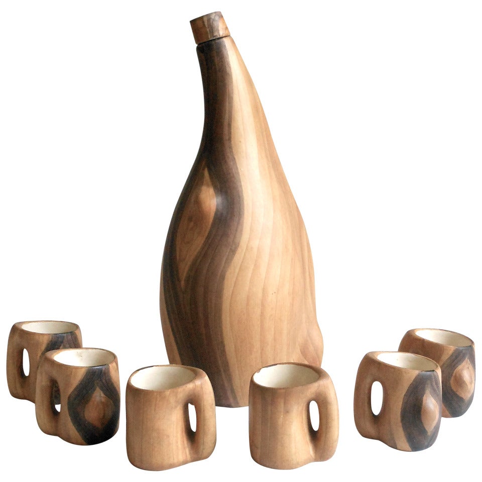 Grandjean Jourdan Faux Bois Ceramic Liquor Service For Sale