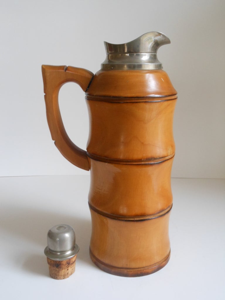 A large and substantially scaled bamboo style thermos carafe or pitcher by the Italian designer, Aldo Tura.