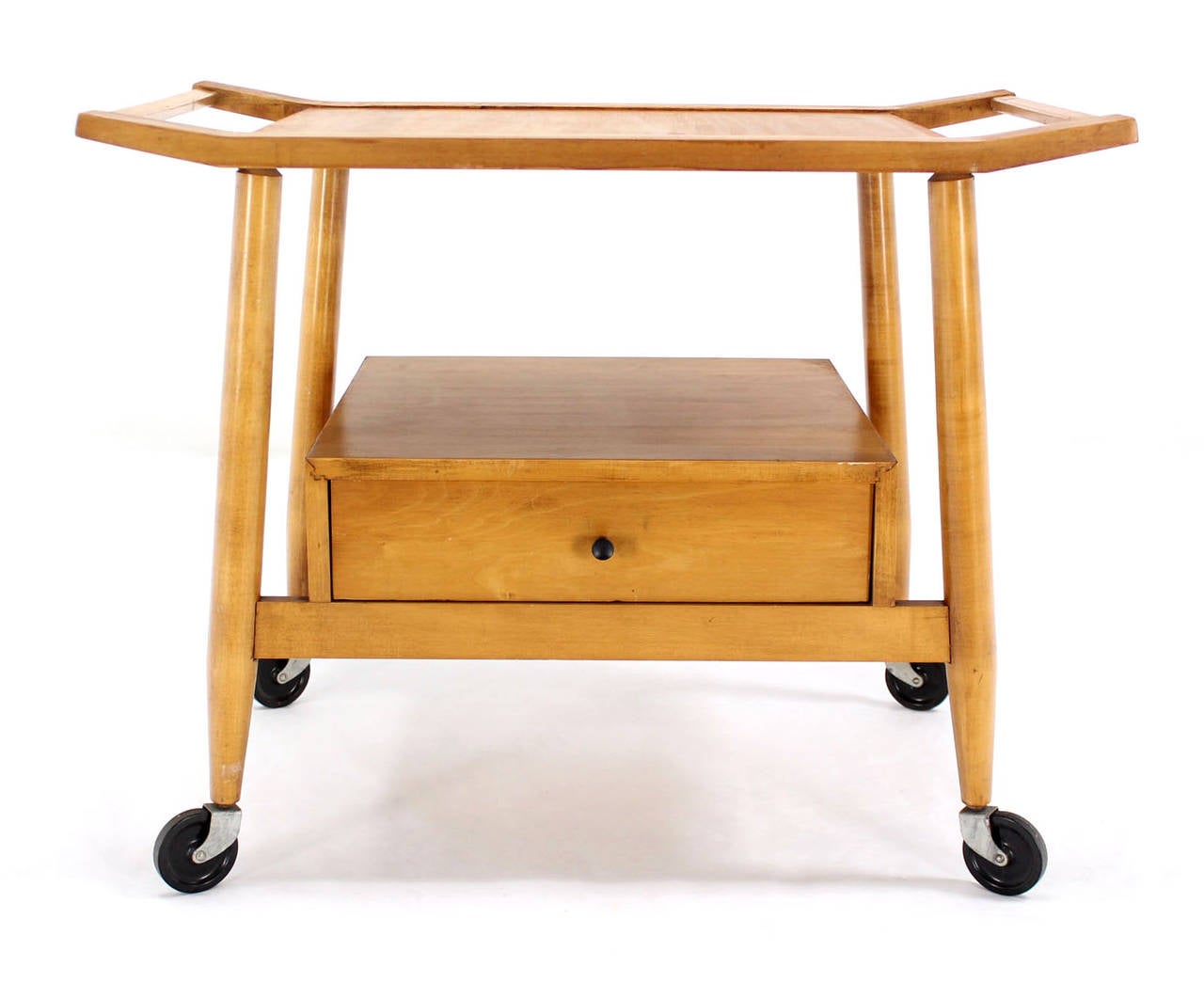 Mid-Century Modern Solid Birch Cart Serving Table 1