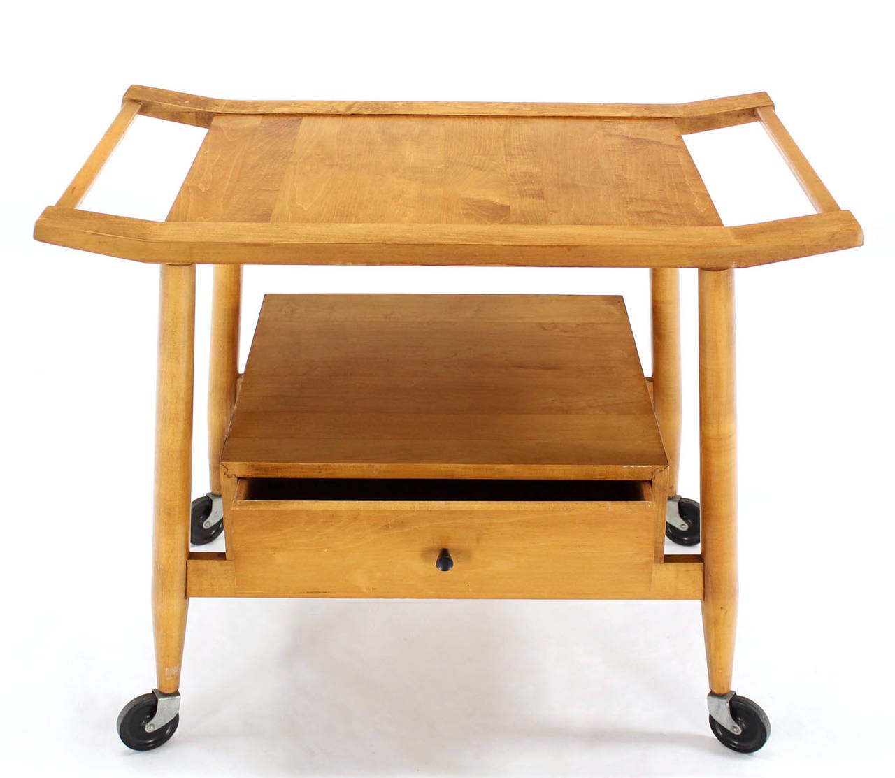 Mid-Century Modern Solid Birch Cart Serving Table 3