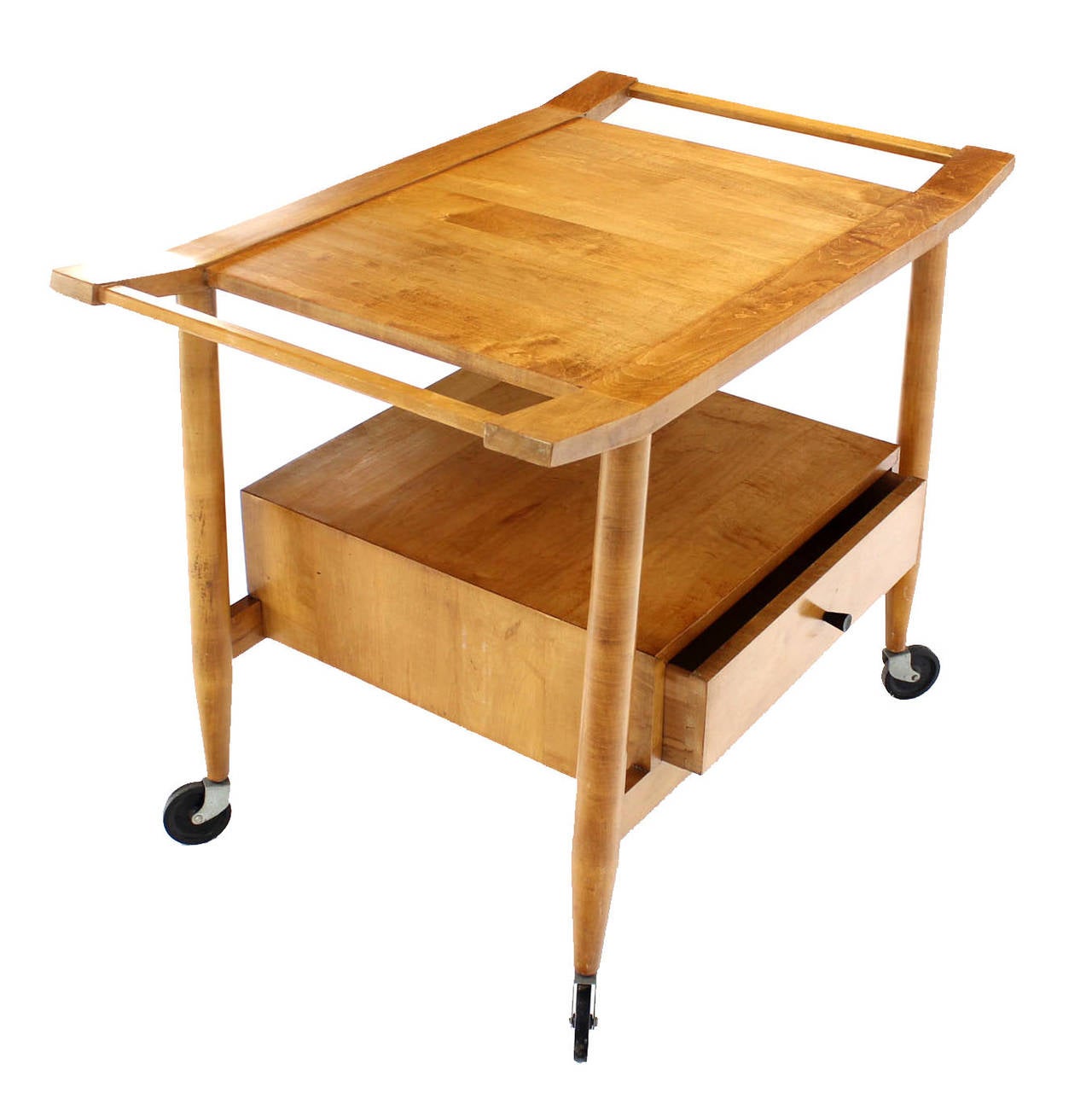 Mid-Century Modern Solid Birch Cart Serving Table 4