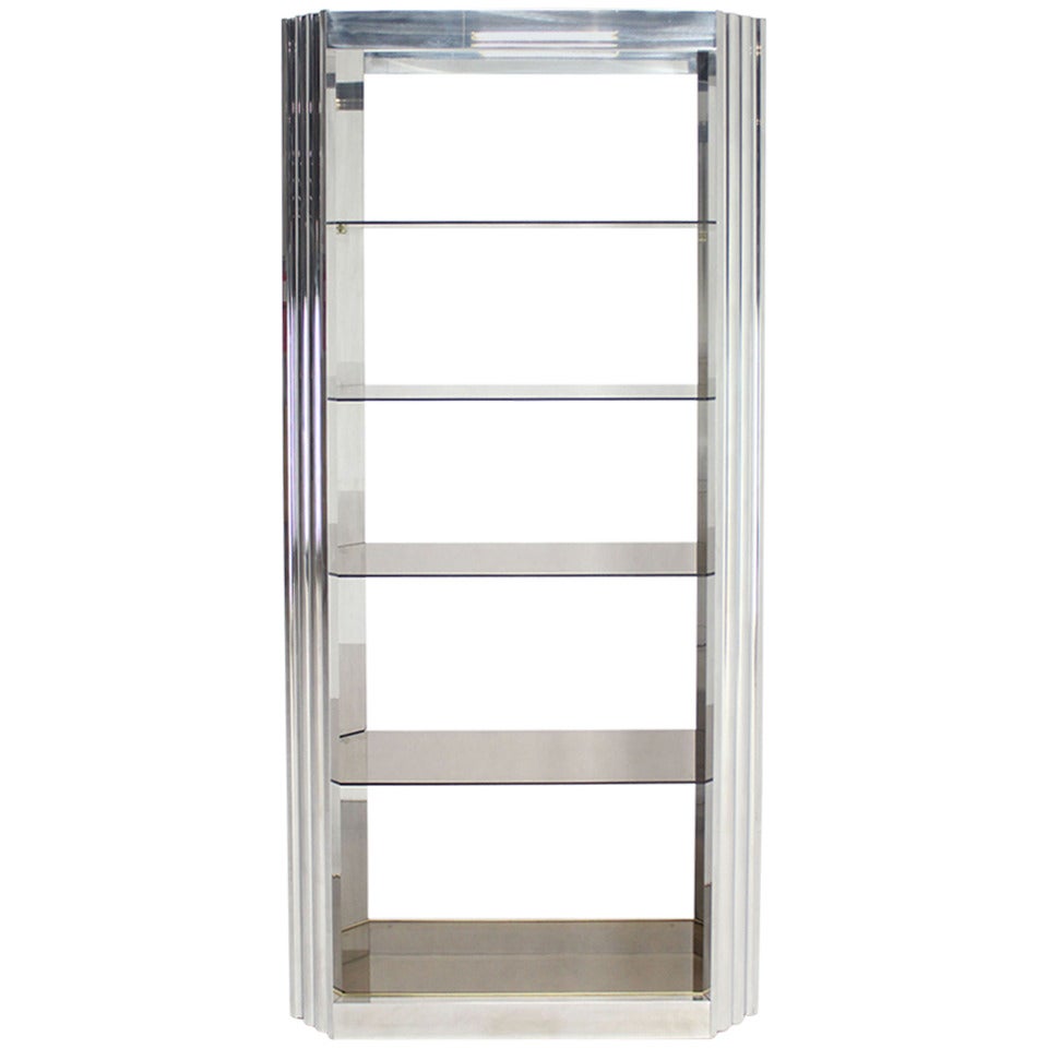 Pace Collection Mid-Century Modern Glass and Polished Metal Etagere