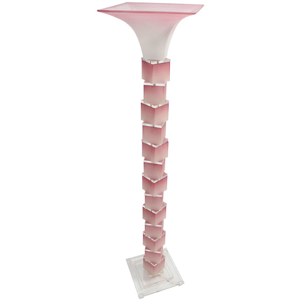 Mid-Century Modern Lucite and Pink Acrylic Large Floor Lamp